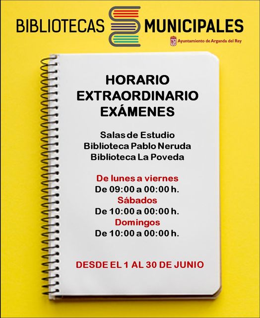 Cartel del horario de las bibliotecas municipales