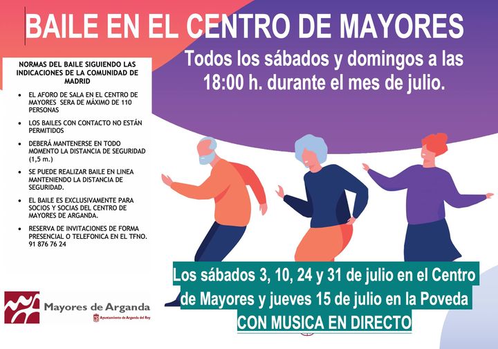 Cartel de la actividad de baile para Personas Mayores en el Centro Mayores de Arganda