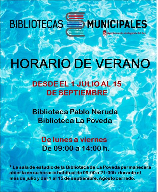 Nuevo horario de las Bibliotecas Municipales de Arganda del Rey durante el periodo de verano